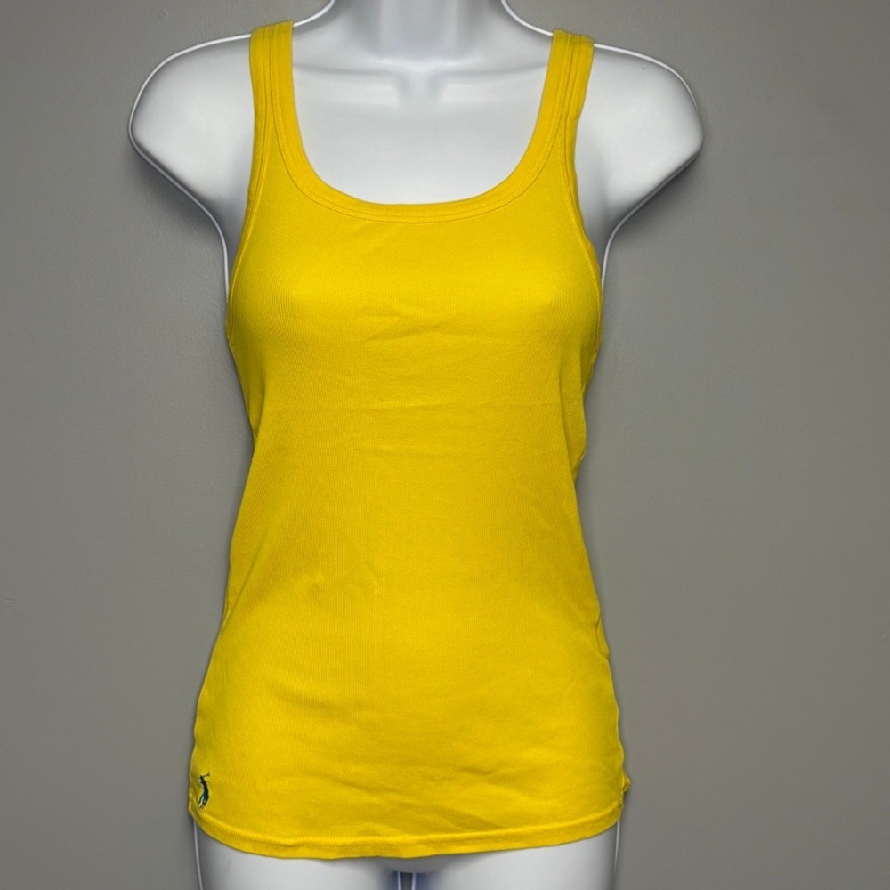 Ralph Lauren‎ 100% Pima Cotton Embroidered Summer Yellow Ribbed Tank Womens Sz L